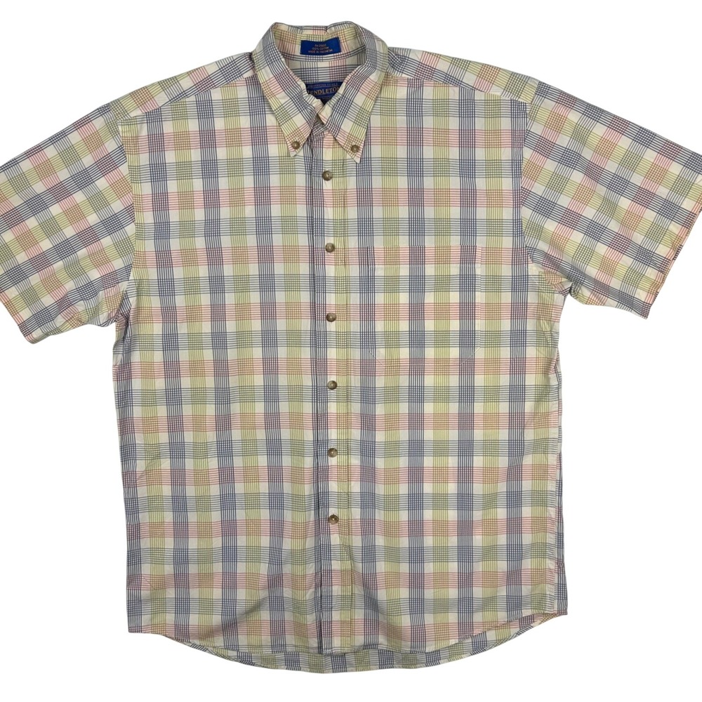Pendleton Mens Short Sleeve Plaid Button Down Shirt Cotton Multi Color Medium